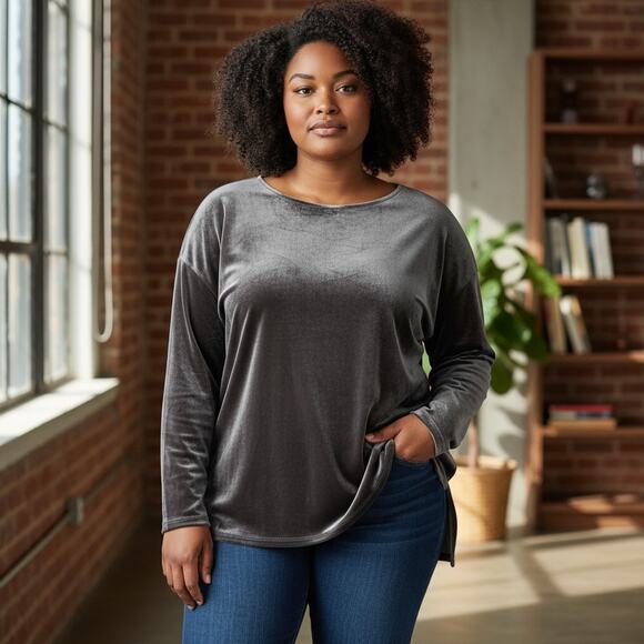 J. Jill Velvet Shirt Popover Top - Picture 1 of 10
